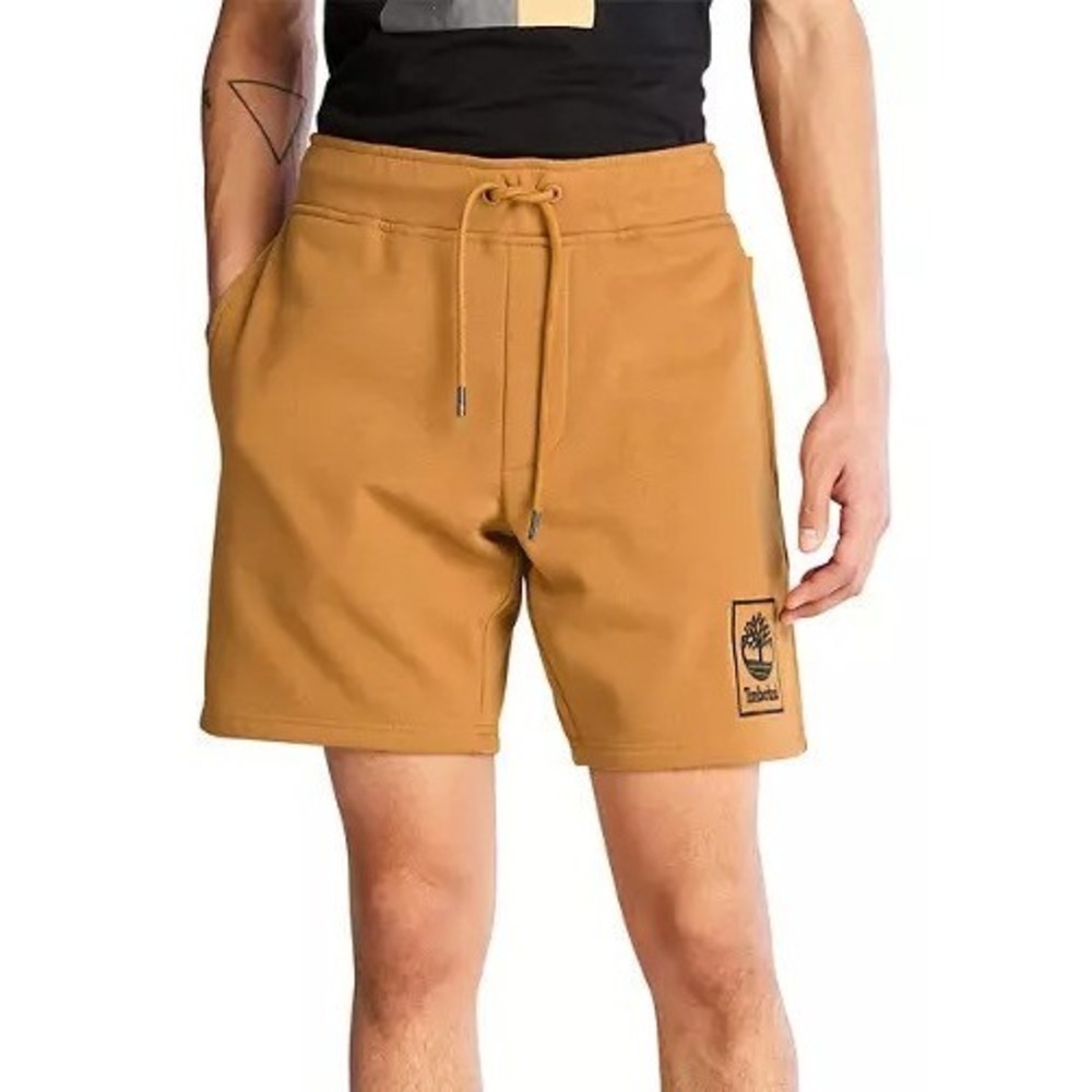 Timberland Men's Stack‎ Logo Sweat Shorts Wheat XL Drawstring Cozy Loungewear